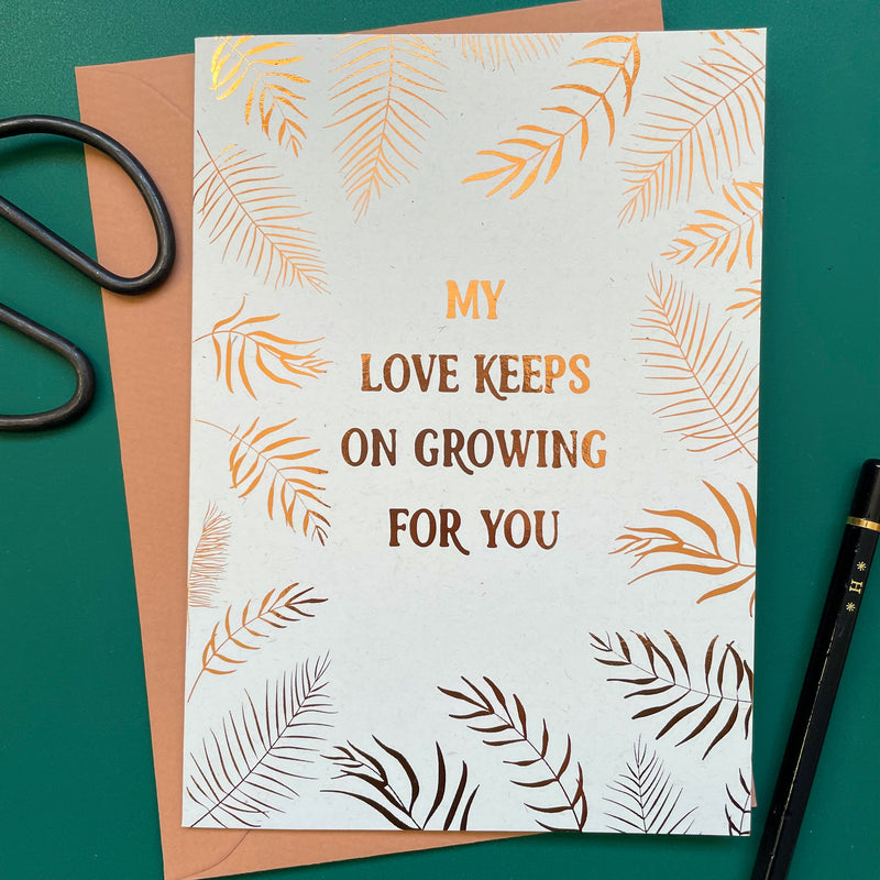 copper foil valentines day card for nature lover fern leaves design