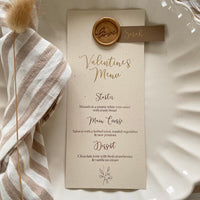 romantic valentines table menu card for place settings