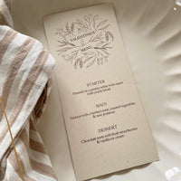 neutral valentines day menu card with gold foil