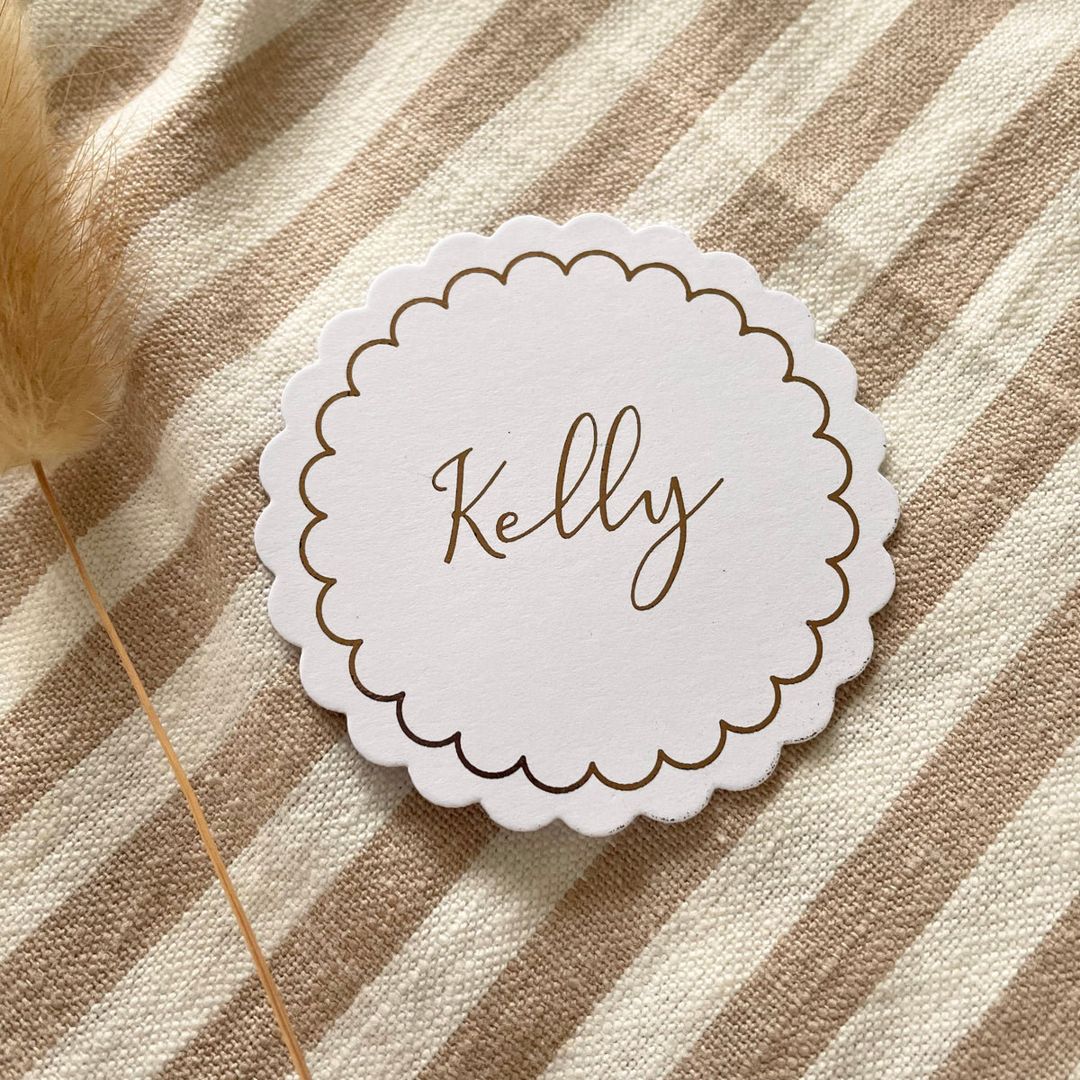 scallop edge round name tags for table settings rustic style