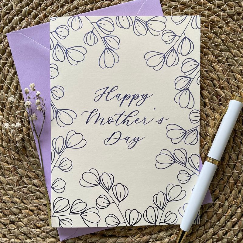 happy mothers day card floral pattern in lilac