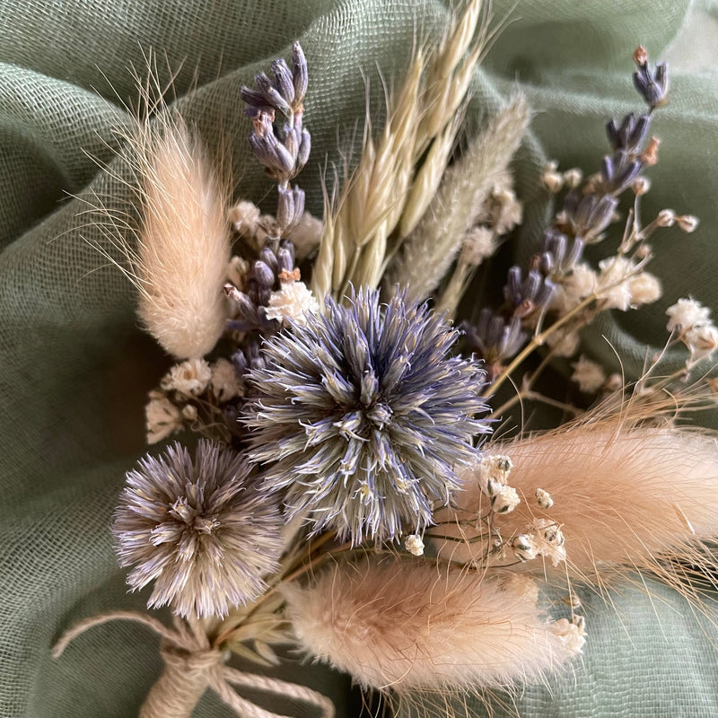 Rustic dried flower wedding buttonhole for countryside, garden wedding