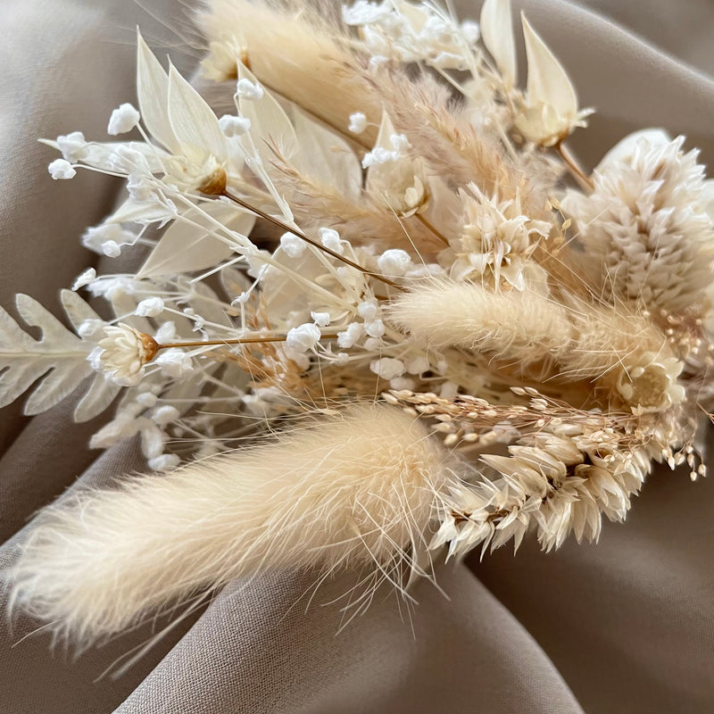 boho style buttonhole for netural wedding