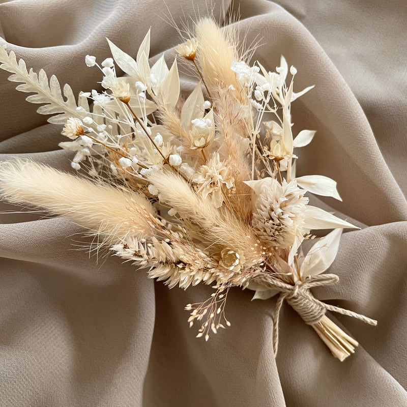 boho style wedding buttonhole  cream and beige