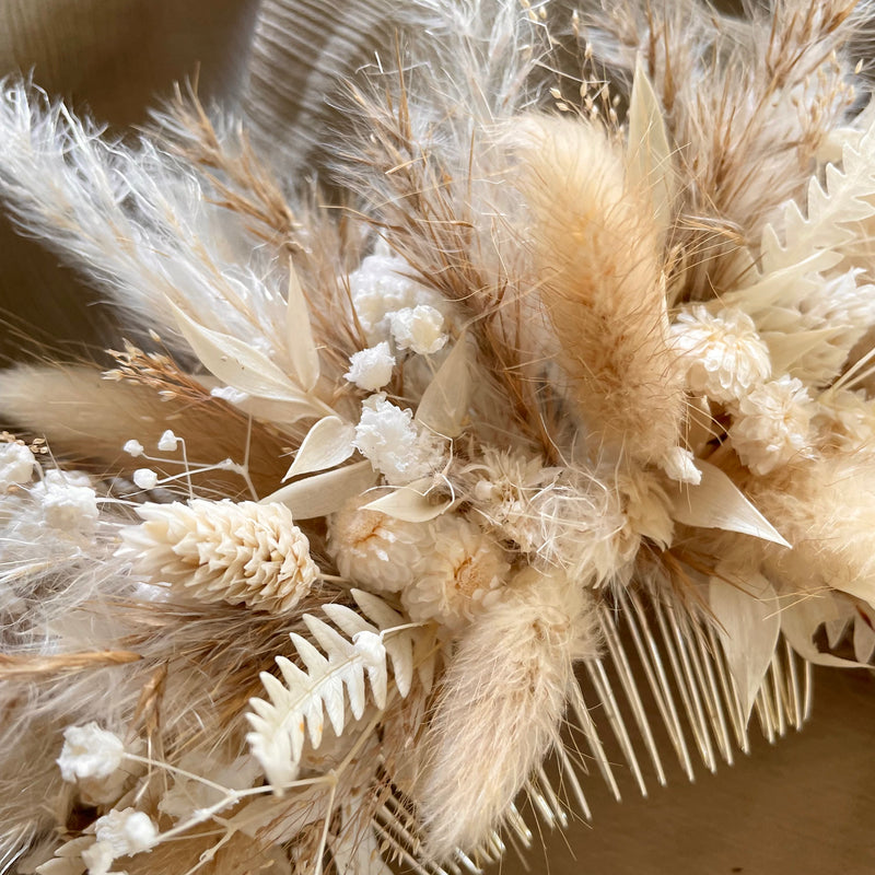 hair comb accessory for bohemian wedding dried flowers