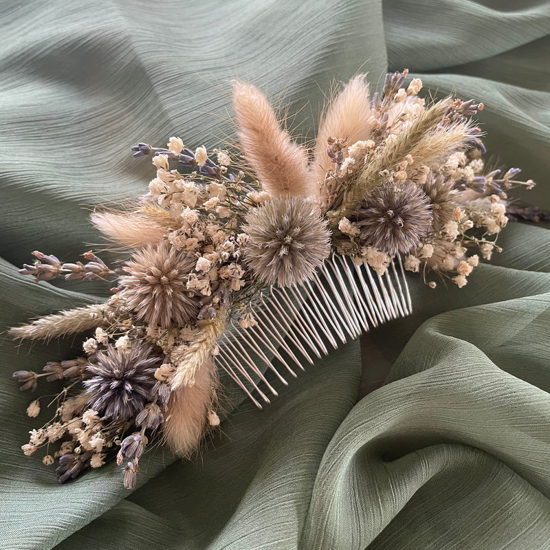 rustic dried floral hair accessory for wedding 