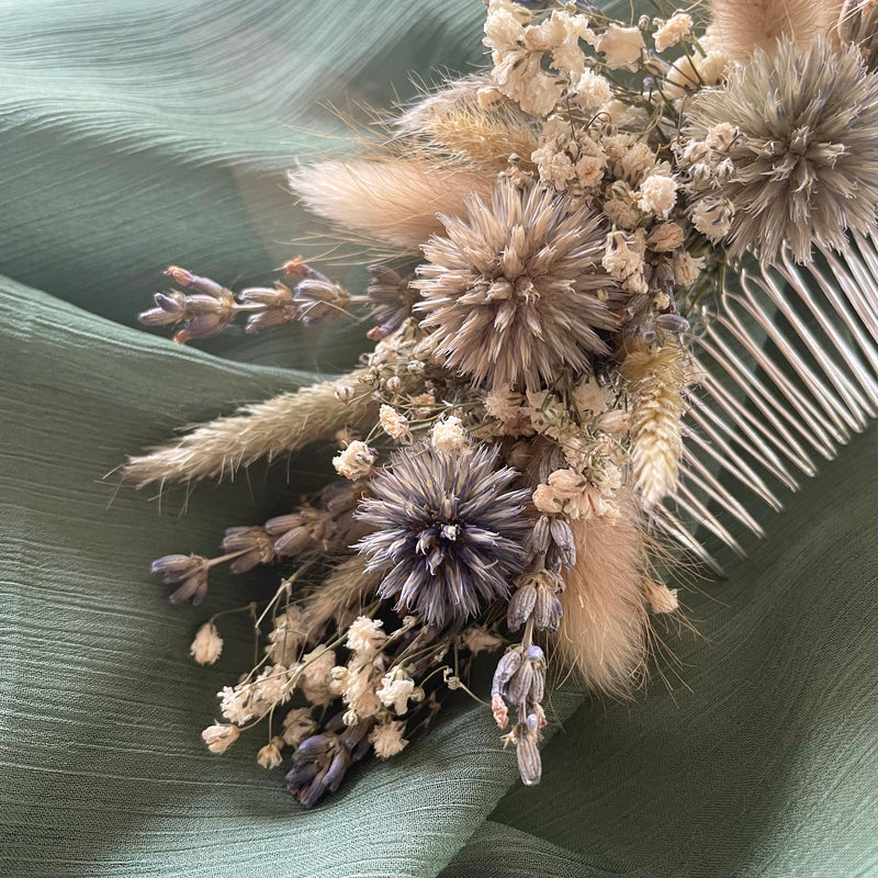 lavender and thistle hair comb for brides wedding