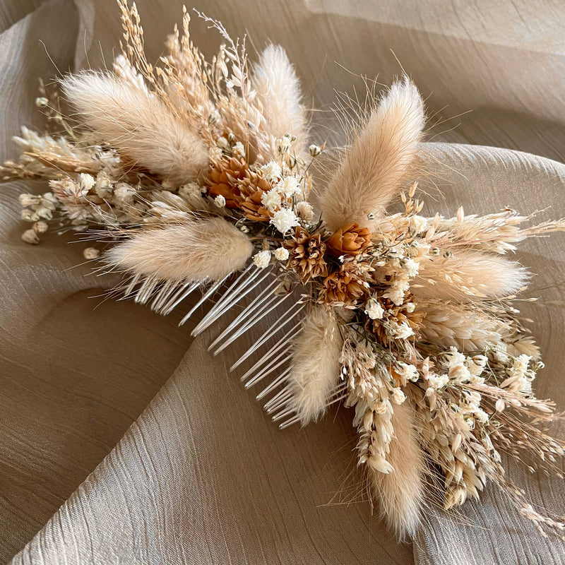 rustic countryside dried flower wedding hair comb