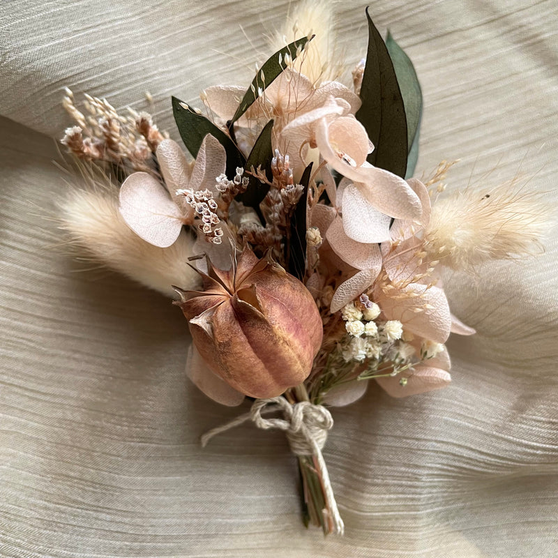 blush pink and white wedding buttonhole