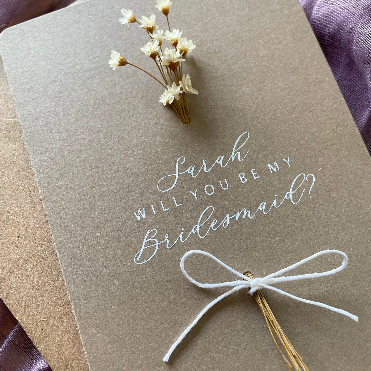 proposal wedding card for bridesmaid with dried flowers