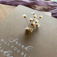 card for bridesmaid proposal with dried flowers