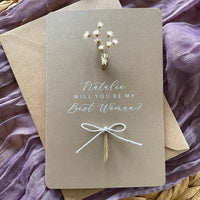 personalised best woman card for wedding with dried flowers