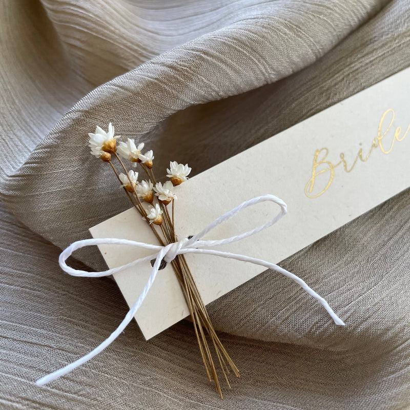 cream and gold foil wedding name cards