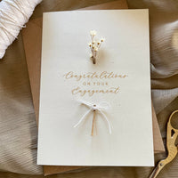 congratulations on your engagement card ivory and gold foil with dried flowers