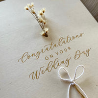 congratulations card for couple on wedding day with dried flowers