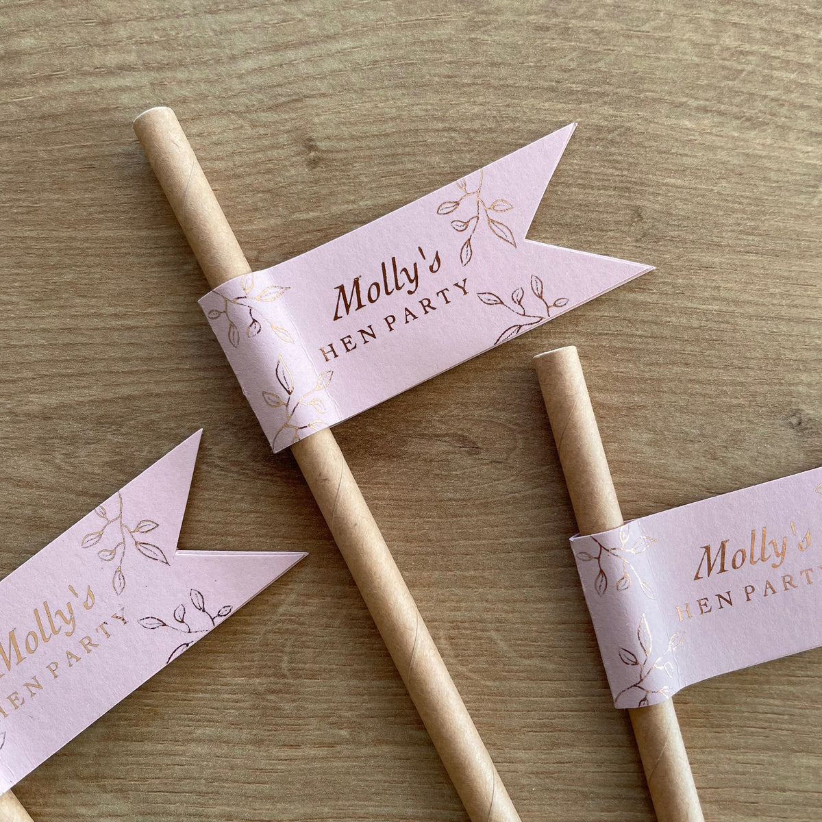blush pink and rose gold hen party drink straws