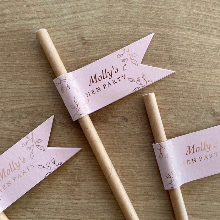 blush pink and rose gold hen party drink straws