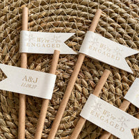 brown  cream and gold foil paper straw flags for engagement party