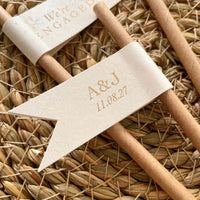 brown  cream and gold foil paper straw flags for engagement party