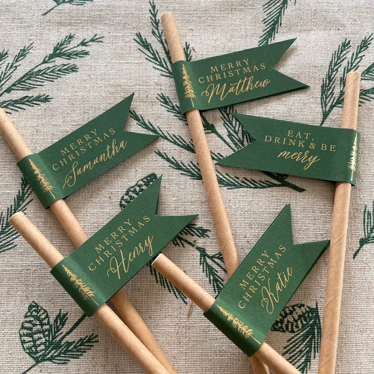 green and gold paper drink straws for christmas