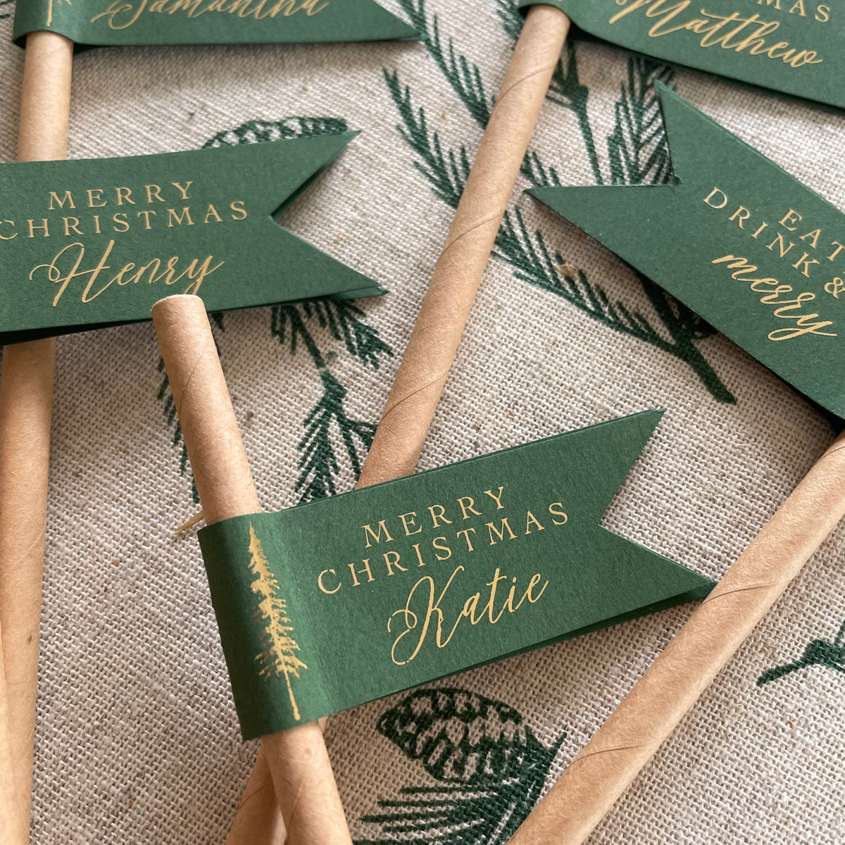 forest green and gold foil paper drink straws for christmas party