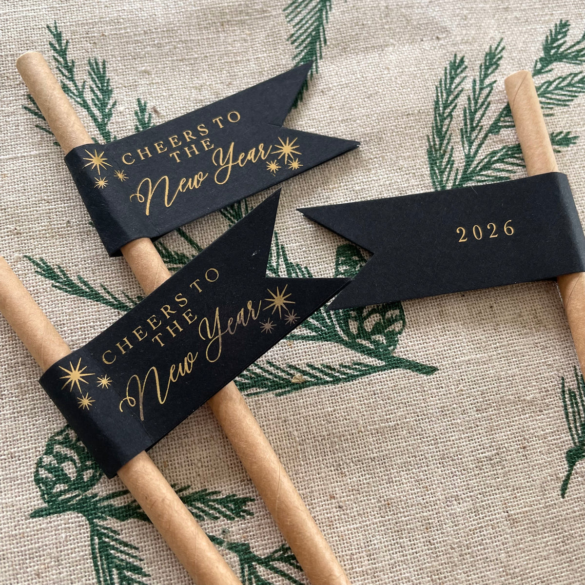 black and gold paper drink straws for party