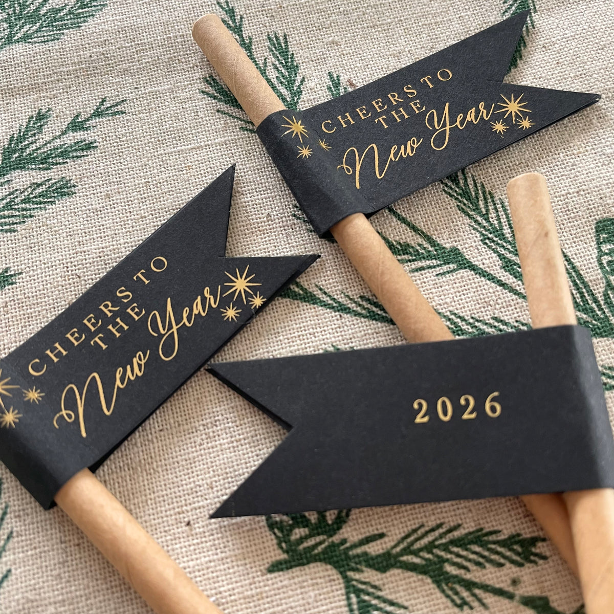 cheers to the new year straw flags for dinner party
