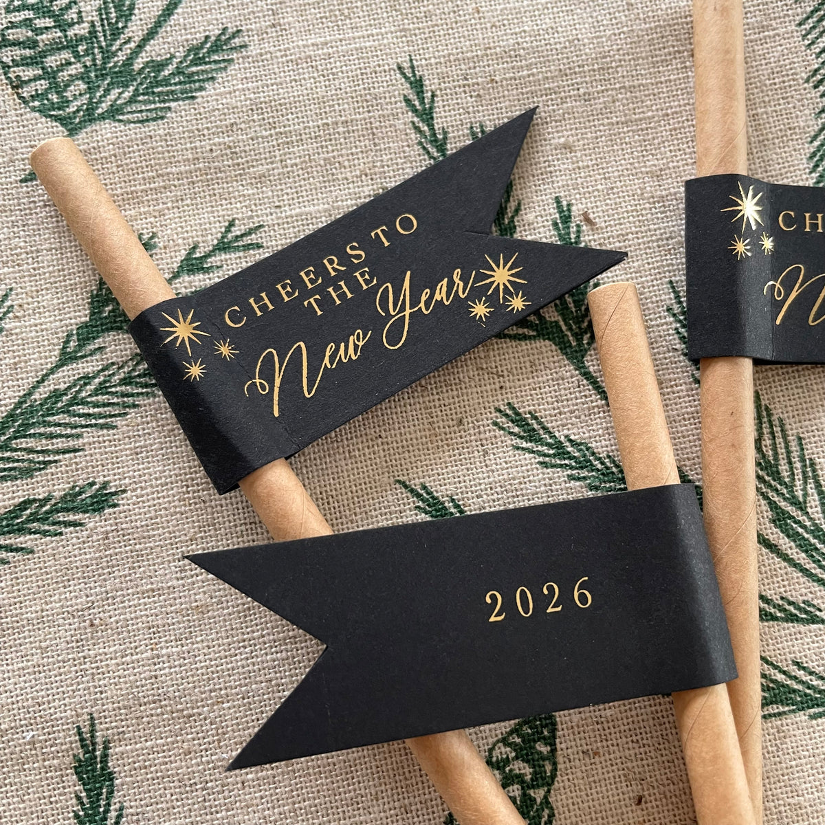 black and gold paper drink straws for party