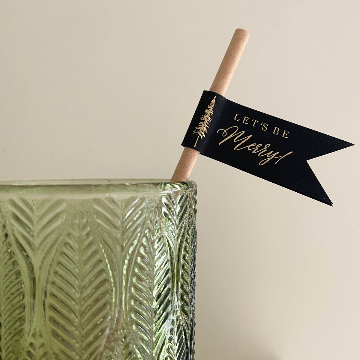 decorative drink straw let's be merry gold text for christmas
