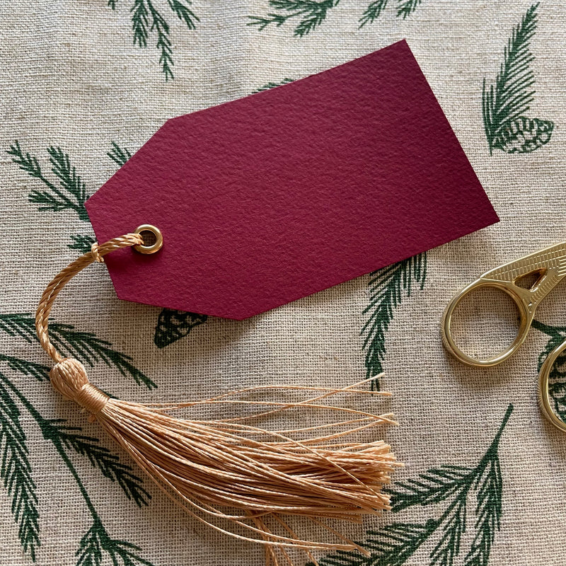red and gold tassel gift labels for christmas
