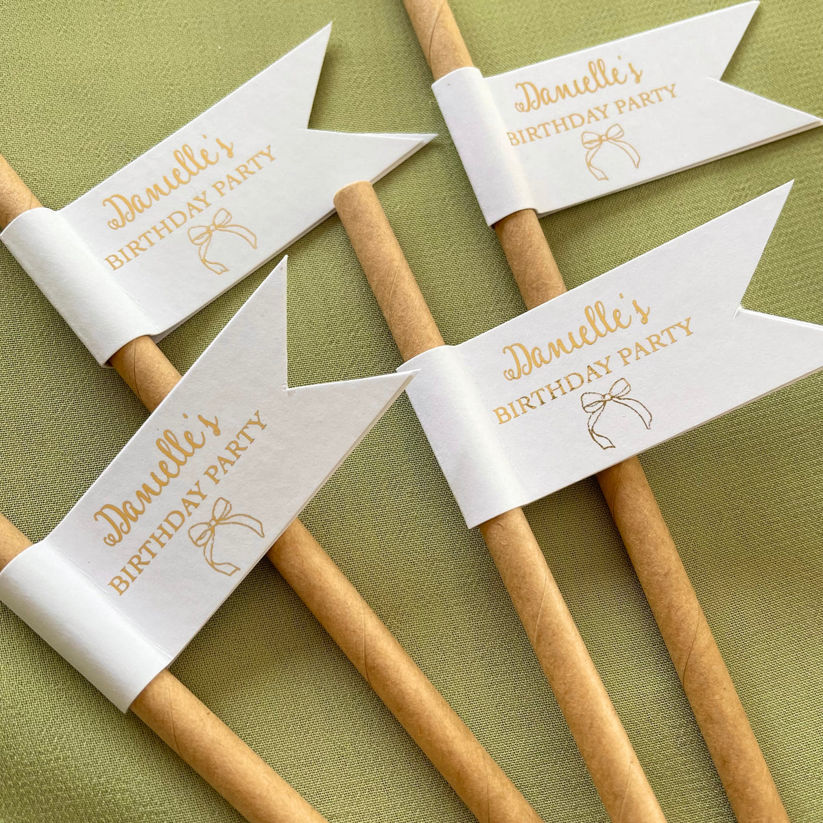 white and gold foil birthday drink straws