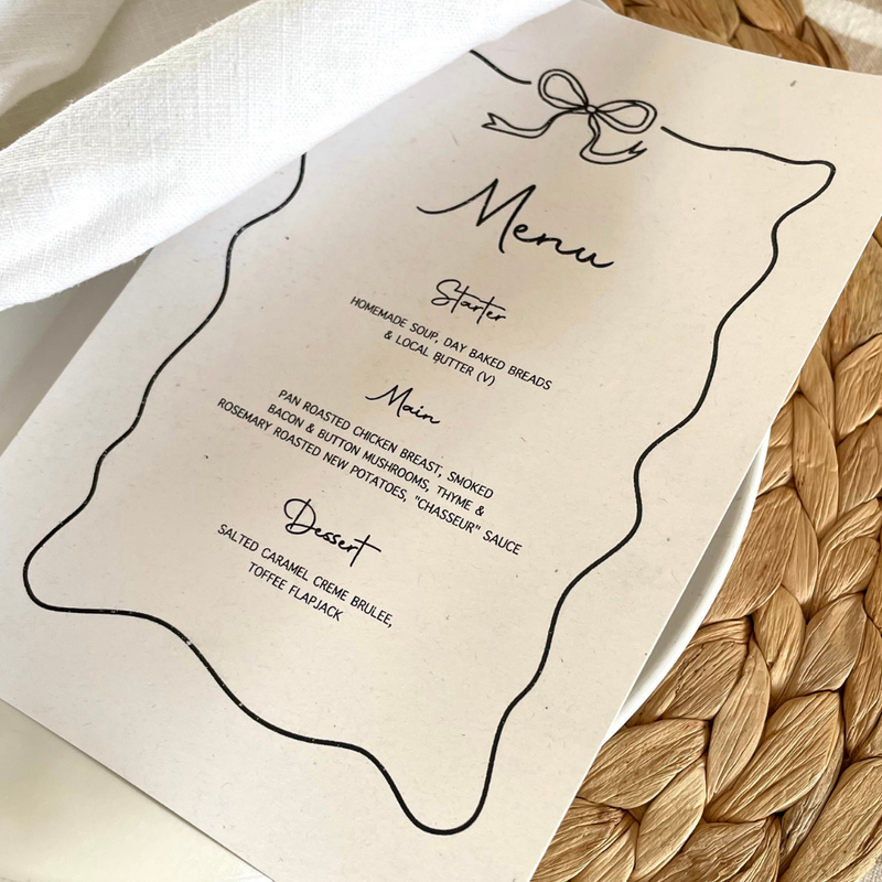 dinner menu card template bow design
