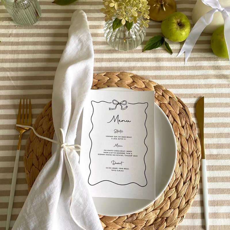 table menu with bow design