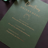 green and gold foil christmas drinks sign