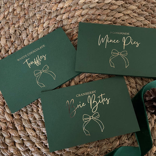 festive food labels for buffet spread