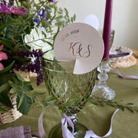 circular drink labels with initials and date for wedding