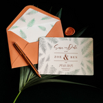 Tropical Fern Leaves Save the Date Card with envelope liner
