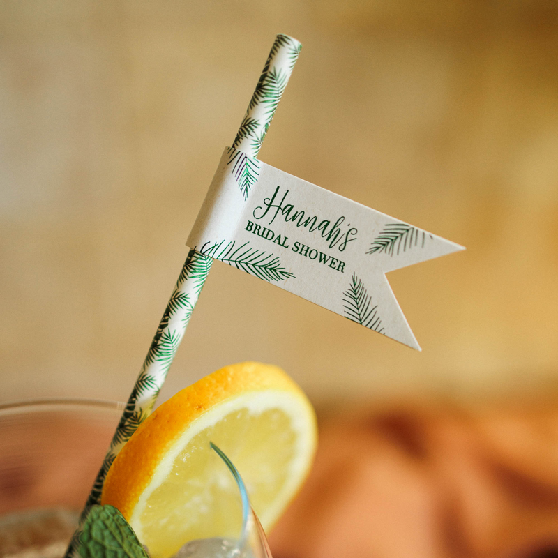 personalised bridal shower straw flags tropical theme