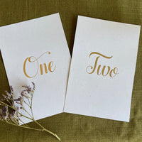 foil wedding table numbers on reccyled card
