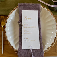 Personalised dinner menu cards with tassel
