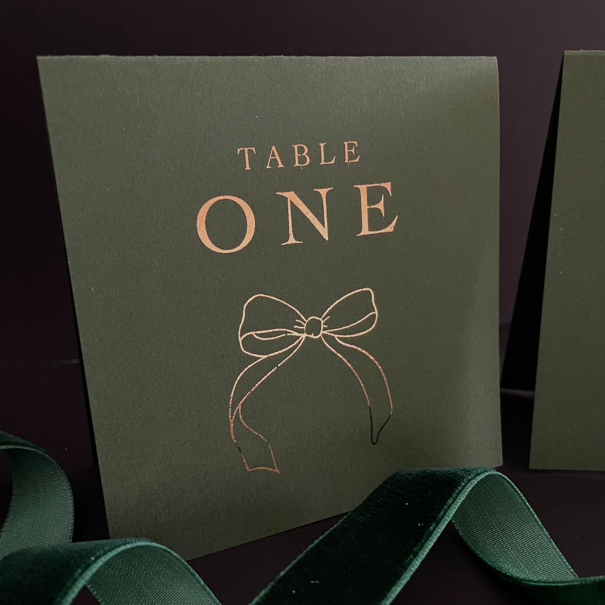 dark green and gold foil table numbers for wedding tables