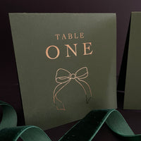 dark green and gold foil table numbers for wedding tables
