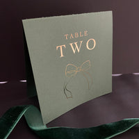 tented table number cards for wedding tables bow design