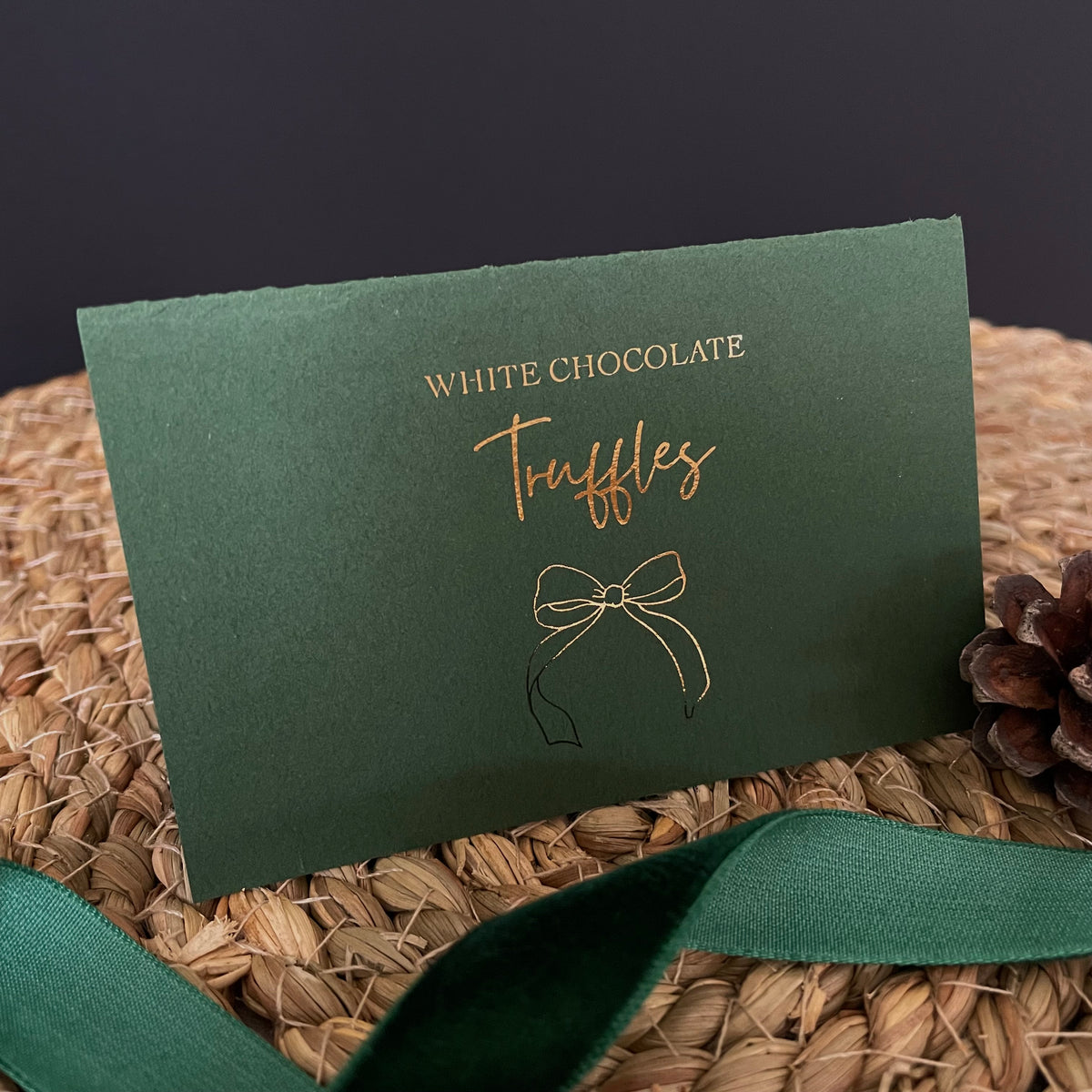 green card and gold foil festive food labels