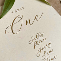gold foil and ivory table plan cards elegant wedding style
