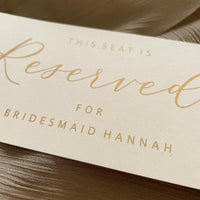 personalised reserved seating cards for wedding ceremony
