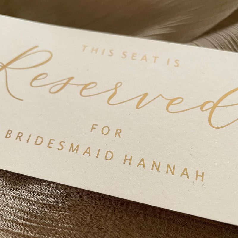 personalised reserved seating cards for wedding ceremony