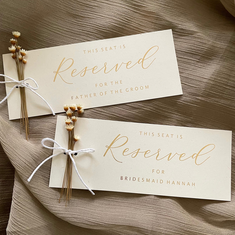 reserved seating cards for wedding ceremony
