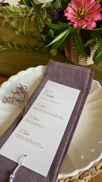 Personalised dinner menu cards with tassel