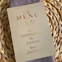 menu card with gold foil for rustic wedding reception 